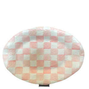 POSH PINK & WHITE CHECKERED MELAMINE LARGE XL 13X18 OVAL SERVING PLATTER NEW